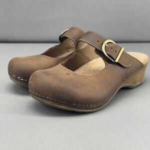 Dansko Martina Oiled Brown Leather Mary Jane Clogs Buckle Strap Size 5.5US/36EU